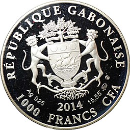 Монета 1000 франков КФА 2014 ММД Знаки зодиака - Телец Габон