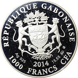 Монета 1000 франков КФА 2014 ММД Знаки зодиака - Близнецы Габон