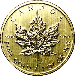 Монета 50 долларов 2011 Кленовый лист золото Канада