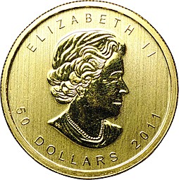 Монета 50 долларов 2011 Кленовый лист золото Канада