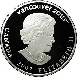 Монета 25 долларов 2007 Хоккей Олимпиада Ванкувер 2010 Канада