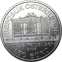 Монета 1,5 евро 2008 Венская филармония (филармоникер) Австрия
