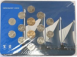 Набор монет 25 центов, 1 доллар Олимпиада Ванкувер 2010 Канада