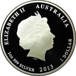 Монета 1 доллар 2013 Год Змеи Лунар 2 PROOF Австралия