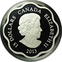 Монета 15 долларов 2013 Год Змеи Лунный календарь Канада