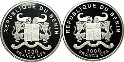 Набор 1000 франков КФА 2012 Чудеса Египта 2 монеты Бенин