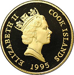 Монета 50 долларов 1995 Королева-мать Елизавета 1936 Острова Кука