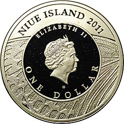 Монета 1 доллар 2011 Бабочка Голубянка Арион Maculinea arion Ниуэ