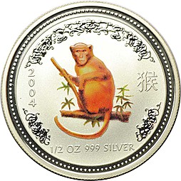 Монета 50 центов 2004 Год Обезьяны Лунар цветная Лунный календарь Австралия