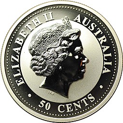 Монета 50 центов 2004 Год Обезьяны Лунар цветная Лунный календарь Австралия