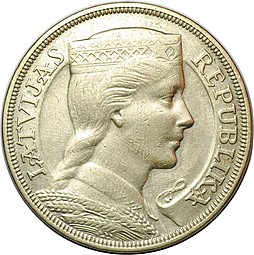 Монета 5 лат 1931 Латвия