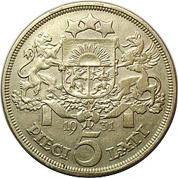 Монета 5 лат 1931 Латвия