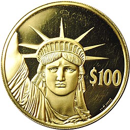 Монета 100 долларов 1997 Статуя Свободы Ниуэ