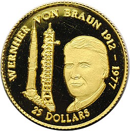 Монета 25 долларов 1996 Вернер фон Браун Ниуэ