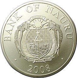 Монета 10 долларов 2008 Счастливого Нового года и Рождества - Дед Мороз Науру