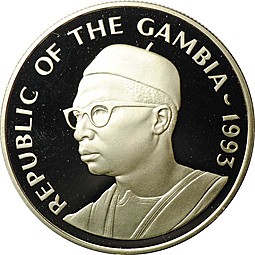 Монета 20 даласи 1993 Олимпиада Барселона 1992 Борьба Гамбия
