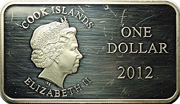 Монета 1 доллар 2012 Год дракона и петуха Двойное счастье Остров Кука