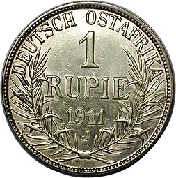 Монета 1 рупия 1911 J Германская Восточная Африка