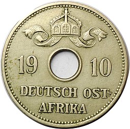 Монета 10 геллеров 1910 J Германская Восточная Африка