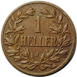 Монета 1 геллер 1908 J Германская Восточная Африка