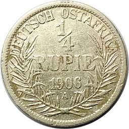 Монета 1/4 рупии 1906 A Германская Восточная Африка