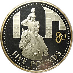 Монета 5 фунтов 2006 80 лет Королеве Елизавете II Джерси
