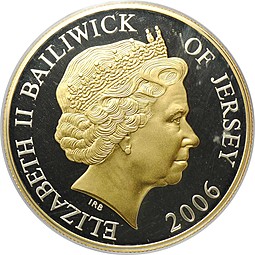 Монета 5 фунтов 2006 80 лет Королеве Елизавете II Джерси
