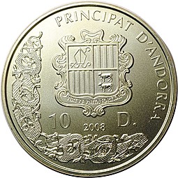 Монета 10 динар (динеров) 2008 Викинги - Женщина Андорра