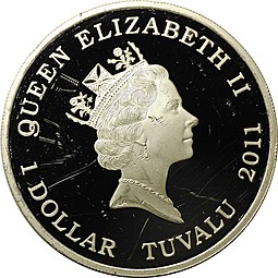 Монета 1 доллар 2011 Большая белая акула Тувалу