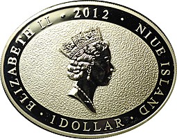 Монета 1 доллар 2012 Год дракона - синий и красный Ниуэ