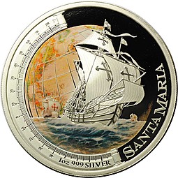 Монета 1 доллар 2011 Санта-Мария Корабль парусник Тувалу