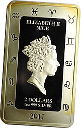 Монета 2 доллара 2011 Знаки зодиака - Скорпион Ниуэ