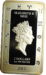 Монета 2 доллара 2011 Знаки зодиака - Весы Libra Ниуэ