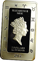 Монета 2 доллара 2012 Знаки зодиака - Водолей Aquarius Ниуэ