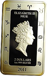 Монета 2 доллара 2011 Знаки зодиака - Козерог Capricornus Ниуэ