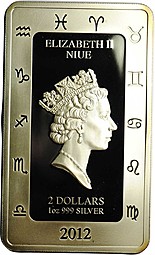 Монета 2 доллара 2012 Знаки зодиака - Телец Taurus Ниуэ