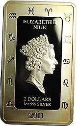 Монета 2 доллара 2011 Знаки зодиака - Дева Virgo Ниуэ