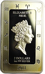 Монета 2 доллара 2011 Знаки зодиака - Лев Leo Ниуэ