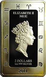 Монета 2 доллара 2011 Знаки зодиака - Стрелец Sagittarius Ниуэ