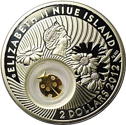 Монета 2 доллара 2012 Удача Божья Коровка Ниуэ