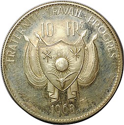 Монета 10 франков 1968 Лев Нигер