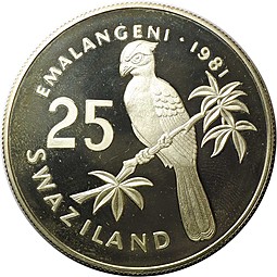 Монета 25 эмалангени 1981 Бриллиантовый юбилей короля Собузы II Свазиленд