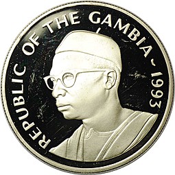 Монета 20 даласи 1993 Олимпиада Барселона 1992 Борьба Гамбия