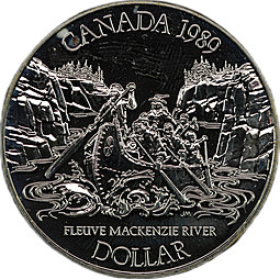 Монета 1 доллар 1989 Река Маккензи Канада