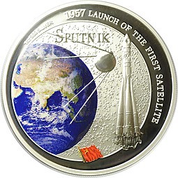 Монета 2 доллара 2007 50 лет запуска первого Спутника Земли Фиджи