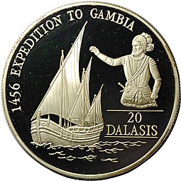 Монета 20 даласи 1993 Генрих Мореплаватель Гамбия