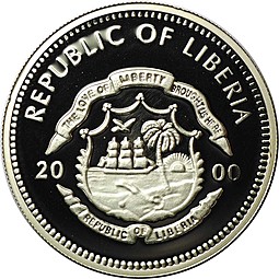 Монета 5 долларов 2000 Слон Либерия