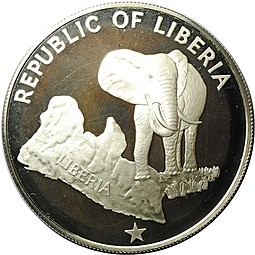 Монета 5 долларов 1978 Слон Либерия