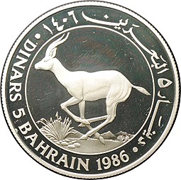 Монета 5 динар 1986 25 лет всемирному фонду дикой природы WWF Бахрейн