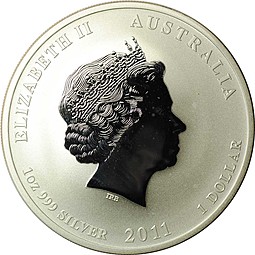 Монета 1 доллар 2011 Год Кролика Лунар 2 BUNC Австралия